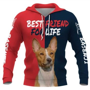 Loose And Fashion Red Blue Dog Pattern Animals Hoodie