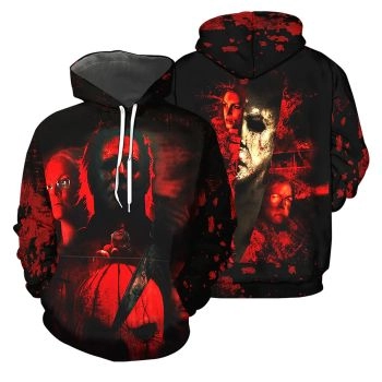  Temperament Black Red Skull Knives Pattern Halloween Hoodie