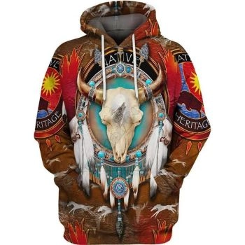Pretty And Vintage  Brown Cow Feather Pattern Indians Hoodie