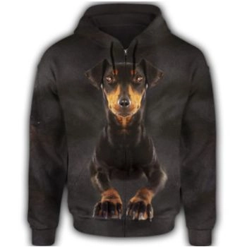 Street Style Black Dog Pattern Animals Zip-Up Hoodie