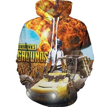 PUBG Hoodies &#8211; 3D Print Game Playerunknown&#8217;s Battlegrounds Fire Yellow Pullover with Pockets