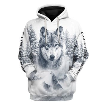 Fashion White Wolf Pattern Animals Hoodie