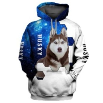 Gorgeous Blue White Dog Pattern Animals Hoodie