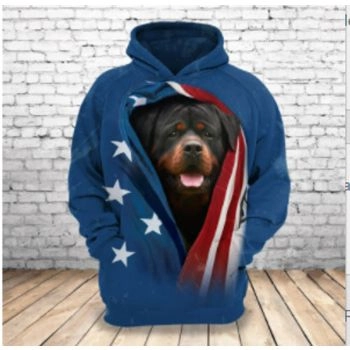 Loose Blue Dog Pattern Animals Hoodie