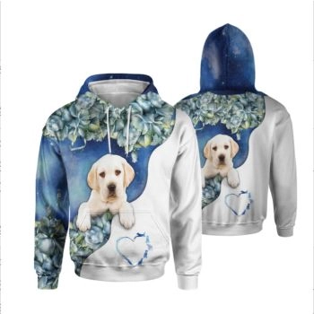 Oversize Blue White Dog Pattern Animals Hoodie