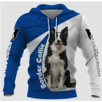 Oversize Blue White Dog Pattern Animals Hoodie