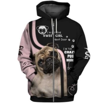 Gorgeous Pink Black Dog Pattern Animals Zip-Up Hoodie