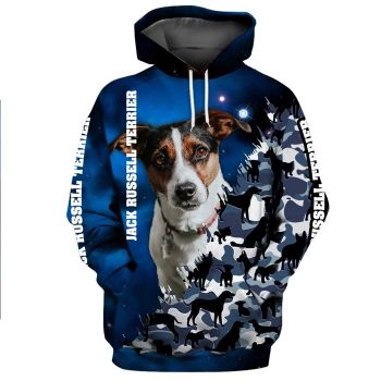 Vintage  And Loose Blue Dog Pattern Animals Hoodie