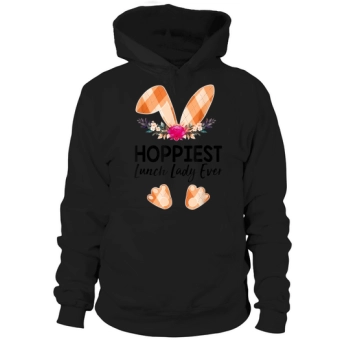 Hoppiest Lunch Lady Ever Leopard Women Girls Easter Day Bunny Hoodies