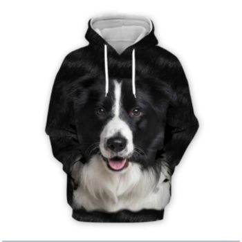 Vintage  And Loose Black Dog Pattern Animals Hoodie