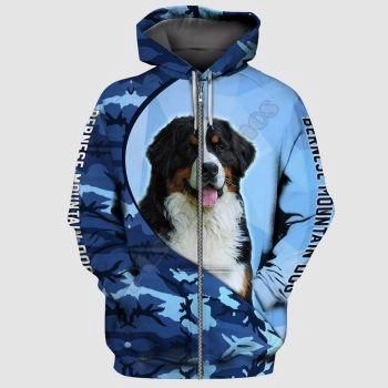 Precious And Cute Blue Dog Pattern Animals Zip-Up Hoodie