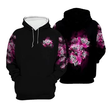  Popular And Vintage Black Purple Crosses Rose Pattern Jesus Hoodie