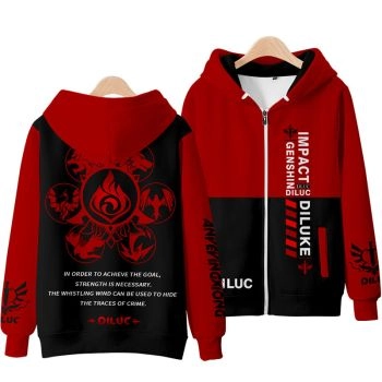 Simple Genshin Impact Diluc Zip-Up Hoodie