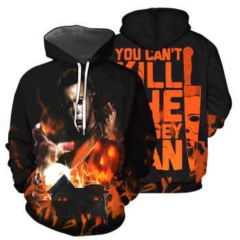  Precious And Cute Black Orange Horror Houses  Knives Pattern Halloween Hoodie