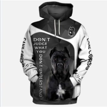  Oversize Black Dog Pattern Animals Hoodie