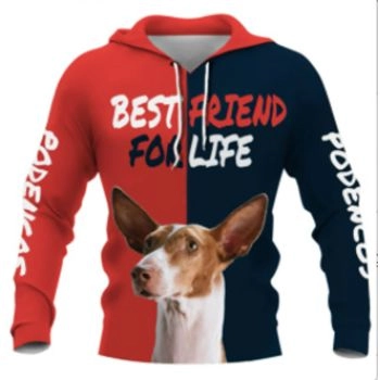 Precious Red Blue Dog Pattern Animals Hoodie