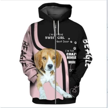  Loose Pink Black Dog Pattern Animals Zip-Up Hoodie