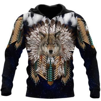 Fashion Black Wolf Feather Pattern Indians Hoodie