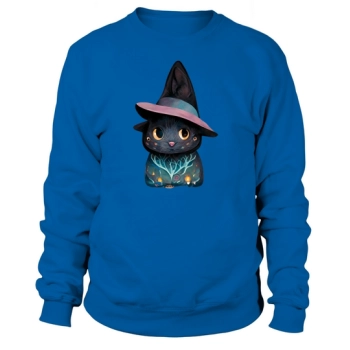 Cute Happy Halloween Black Cat Wearing Witch Hat Sweatshirt
