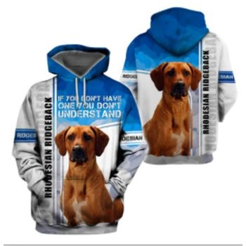 Vintage  Blue White Dog Pattern Animals Hoodie