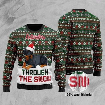Rottweilers Through The Snow Christmas Ugly Sweater