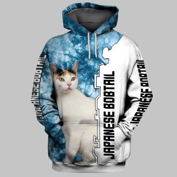 Pretty And Vintage  Blue White Cat Pattern Animals Hoodie