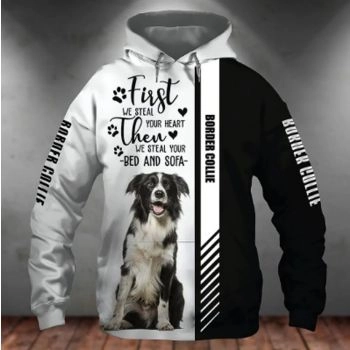 Vintage  And Loose Black White Dog Pattern Animals Hoodie