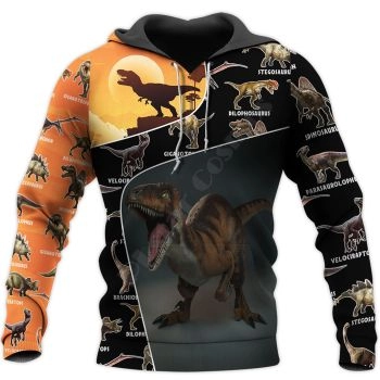 Cute And Loose Black Orange Dinosaurs Pattern Animals Hoodie