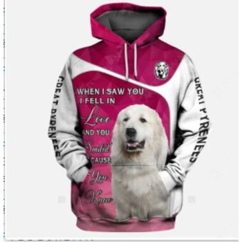 Cute Pink Dog Pattern Animals Hoodie