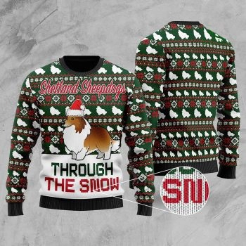 Shetland Sheepdogs Through The Snow Christmas Ugly Sweater