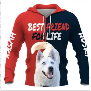 Oversize Red Blue Dog Pattern Animals Hoodie