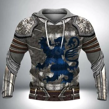 Vintage  Black Blue Wolf Pattern Armor Hoodie