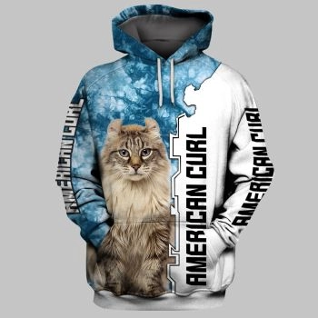 Precious And Gorgeous Blue White Cat Pattern Animals Hoodie