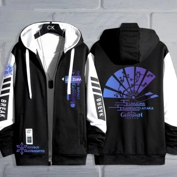 Cute Genshin Impact Kamizato Ayaka Zip-Up Black Hoodie