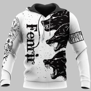 Pretty White Black Lion Pattern Tattoo Hoodie