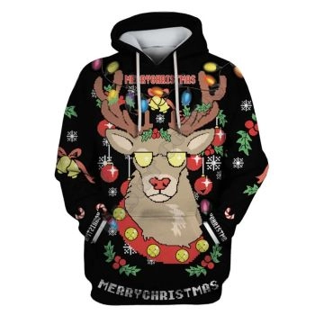  Loose Black Deer Pattern Christmas Hoodie