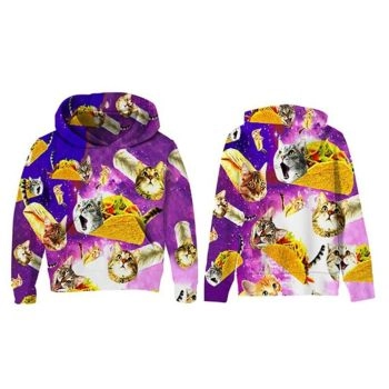 Oversize Colorful Cat Pattern Bitcoin Hoodie