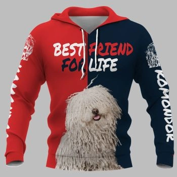 Loose And Fashion Red Blue Dog Pattern Animals Hoodie