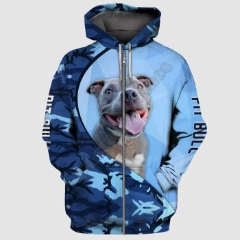 Popular And Vintage Blue Dog Pattern Animals Zip-Up Hoodie