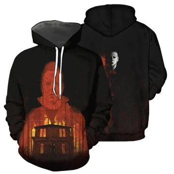  Pretty And Vintage  Black Horror Houses Pattern Halloween Hoodie