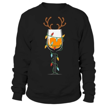 Merry Christmas Wine Glasses Reindeer Christmas Lights Sweatshirt