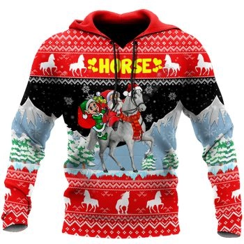 Pretty And Vintage  Red Horse Santa Claus Pattern Christmas Hoodie