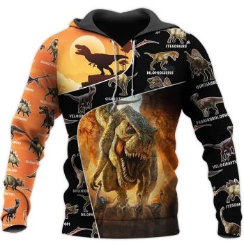 Popular Black Orange Dinosaurs Pattern Animals Hoodie