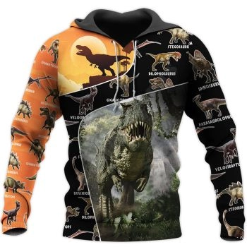 Gorgeous Black Orange Dinosaurs Pattern Animals Hoodie