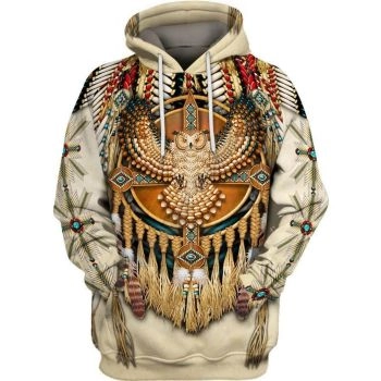 Street Style Brown Owl Feather Pattern Indians Hoodie