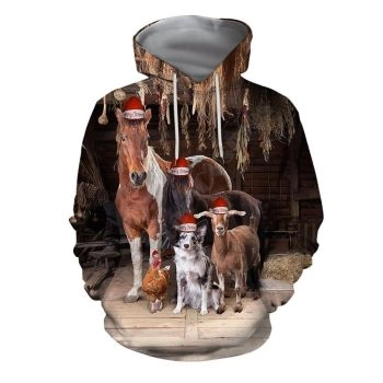 Cute And Loose Brown Horse Pattern Christmas Hoodie