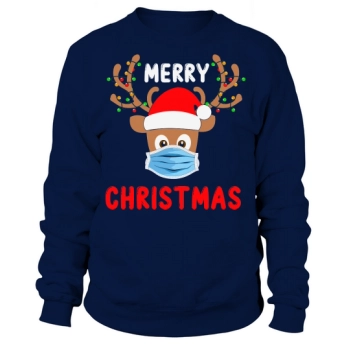 Merry Christmas Reindeer Mask Light Sweatshirt