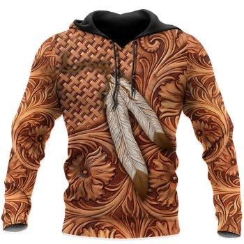 Pretty And Vintage  Brown Feather Pattern Indians Hoodie