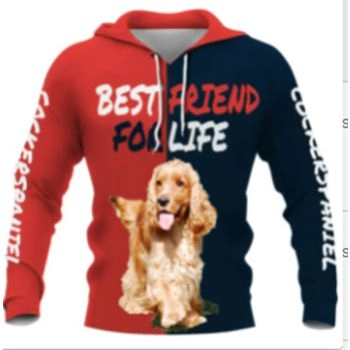 Pretty Red Blue Dog Pattern Animals Hoodie