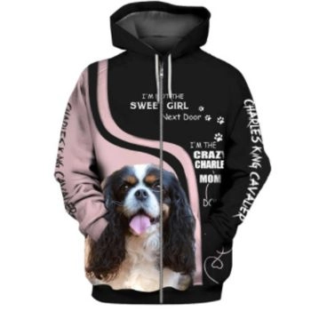 Street Pink Black Dog Pattern Animals Zip-Up Hoodie